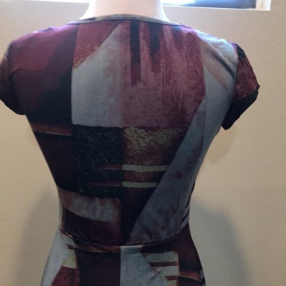 OLIVIA MATTHEWS Burgundy and Gray Patchwork Fit & Flare Maxi Dress-Size S - Picture 7 of 13